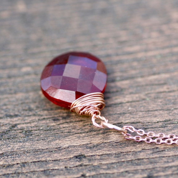 Handmade Garnet Pendant 14k Rose Gold Filled Wire Wrapped , January birthstone - Picture 2 of 6